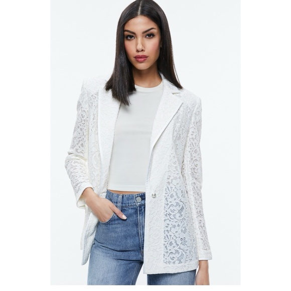 Alice and Olivia JUDITH SHEER LACE SHAWL COLLAR BLAZER size 8